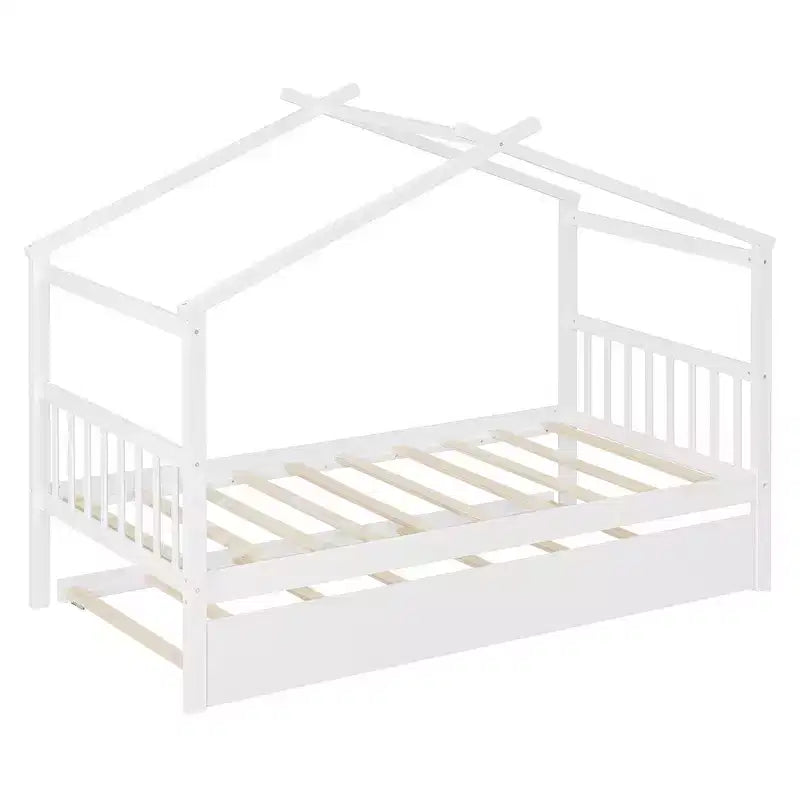 Twin Size Wooden House Bed with Twin Size Trundle