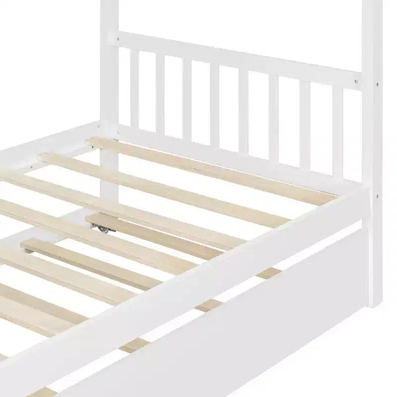 Twin Size Wooden House Bed with Twin Size Trundle