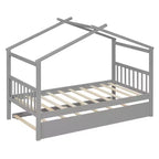 Twin Size Wooden House Bed with Twin Size Trundle