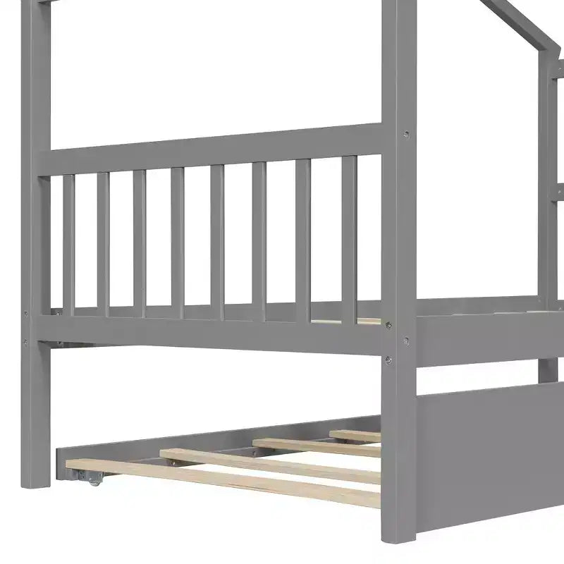 Twin Size Wooden House Bed with Twin Size Trundle