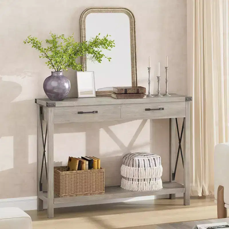 31 inch Console Table with Drawers and Open Shelf, 2-Tier Narrow Sofa Table for Entryway, Living Room, Corridor