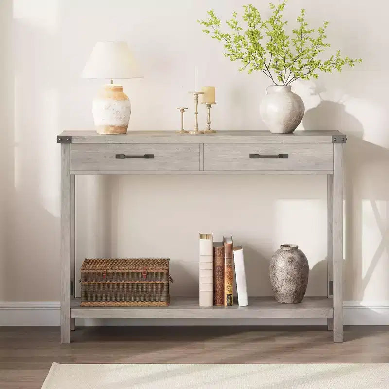 31 inch Console Table with Drawers and Open Shelf, 2-Tier Narrow Sofa Table for Entryway, Living Room, Corridor