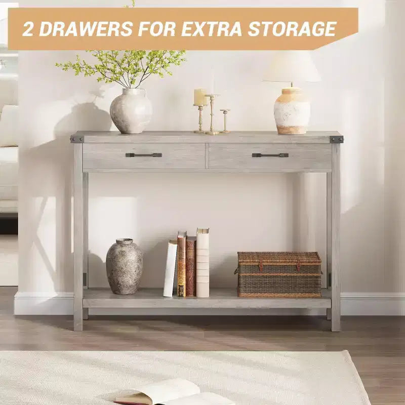 31 inch Console Table with Drawers and Open Shelf, 2-Tier Narrow Sofa Table for Entryway, Living Room, Corridor