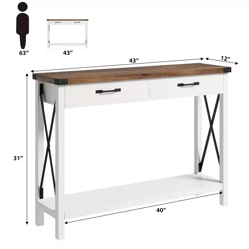 31 inch Console Table with Drawers and Open Shelf, 2-Tier Narrow Sofa Table for Entryway, Living Room, Corridor