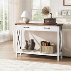 31 inch Console Table with Drawers and Open Shelf, 2-Tier Narrow Sofa Table for Entryway, Living Room, Corridor