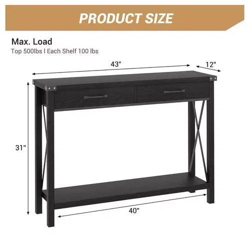 31 inch Console Table with Drawers and Open Shelf, 2-Tier Narrow Sofa Table for Entryway, Living Room, Corridor