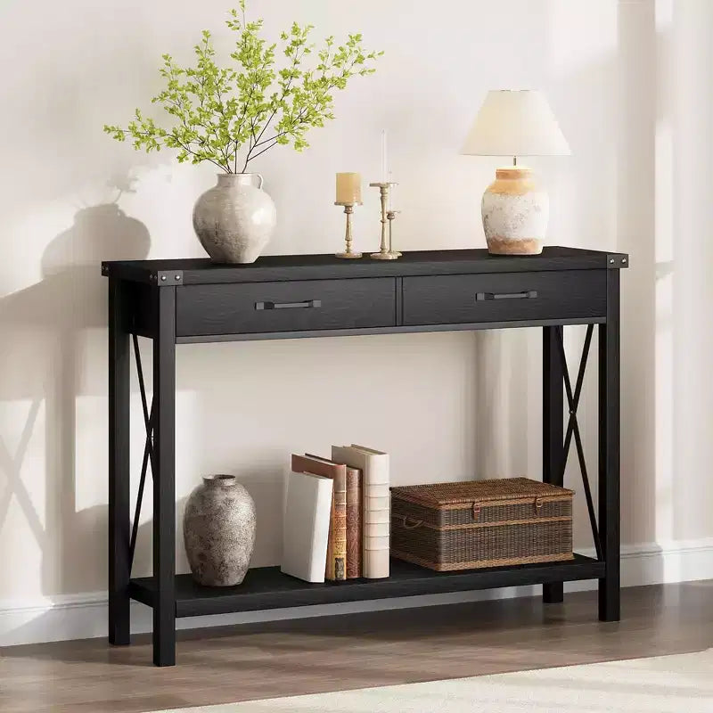 31 inch Console Table with Drawers and Open Shelf, 2-Tier Narrow Sofa Table for Entryway, Living Room, Corridor