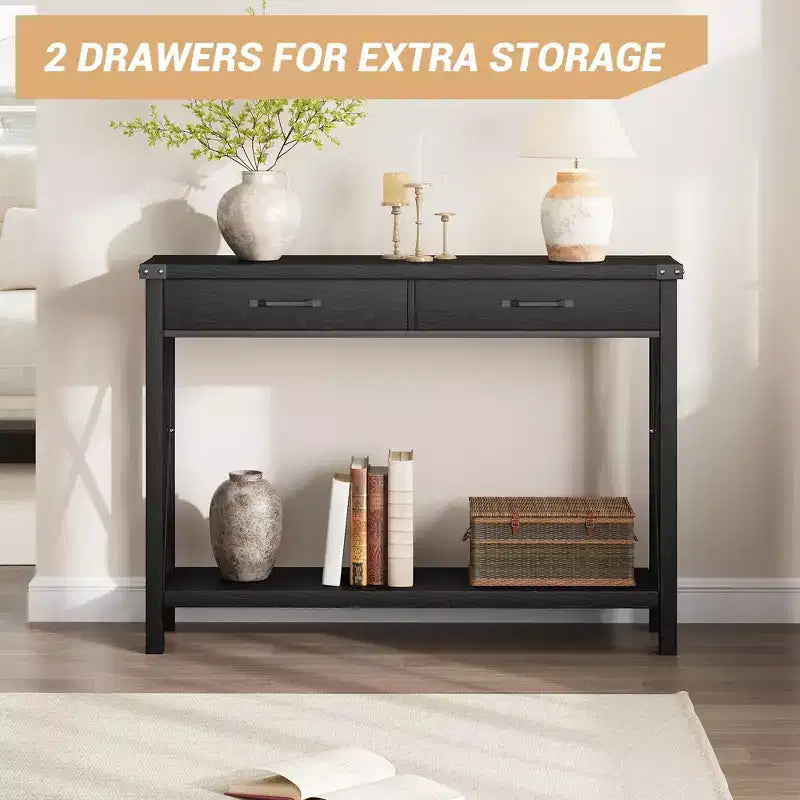 31 inch Console Table with Drawers and Open Shelf, 2-Tier Narrow Sofa Table for Entryway, Living Room, Corridor