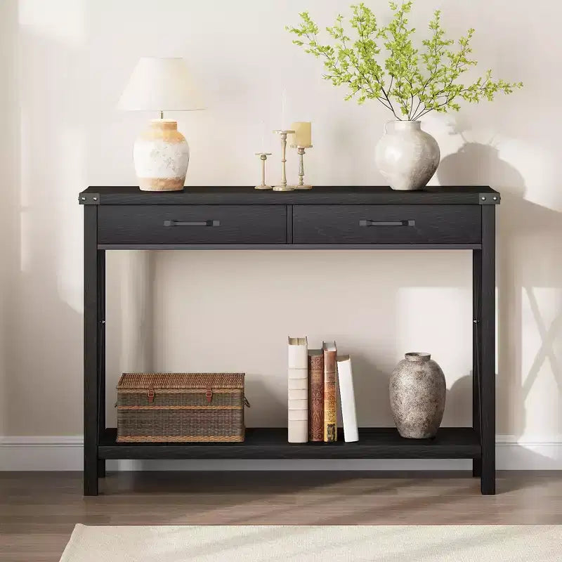 31 inch Console Table with Drawers and Open Shelf, 2-Tier Narrow Sofa Table for Entryway, Living Room, Corridor