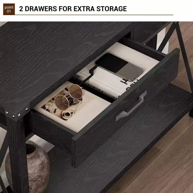 31 inch Console Table with Drawers and Open Shelf, 2-Tier Narrow Sofa Table for Entryway, Living Room, Corridor