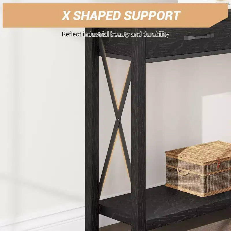 31 inch Console Table with Drawers and Open Shelf, 2-Tier Narrow Sofa Table for Entryway, Living Room, Corridor