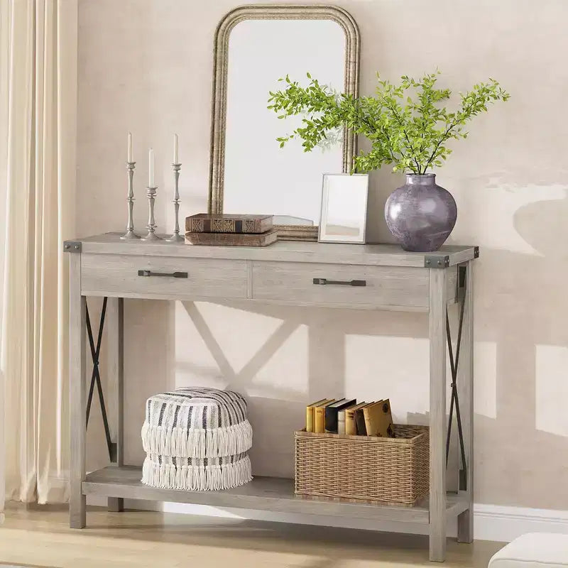 31 inch Console Table with Drawers and Open Shelf, 2-Tier Narrow Sofa Table for Entryway, Living Room, Corridor
