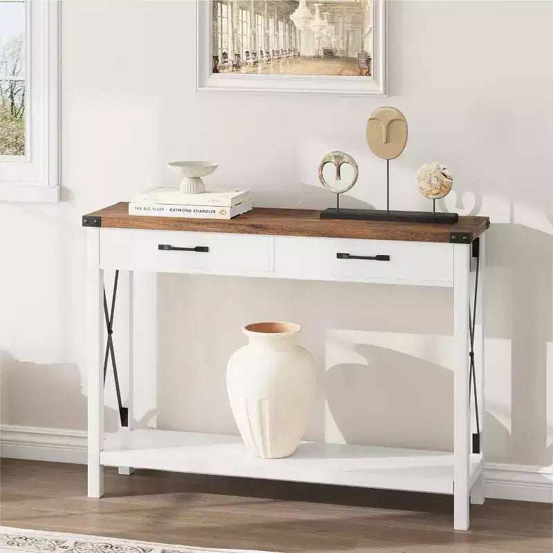 31 inch Console Table with Drawers and Open Shelf, 2-Tier Narrow Sofa Table for Entryway, Living Room, Corridor