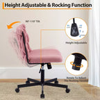 Desk Chair, Criss Cross Chair with Rocking Function & Adjustable Height, Comfy Swivel Armless Chair, 300lbs Capacity Cross Legged Rolling Chair