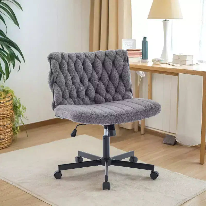 Desk Chair, Criss Cross Chair with Rocking Function & Adjustable Height, Comfy Swivel Armless Chair, 300lbs Capacity Cross Legged Rolling Chair