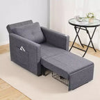 Sleeper Sofa Bed, Convertible with Side Pocket, Pillow, Armrest and Desk Board, 5 Adjustable Angles Backrest, Gray