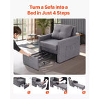 Sleeper Sofa Bed, Convertible with Side Pocket, Pillow, Armrest and Desk Board, 5 Adjustable Angles Backrest, Gray