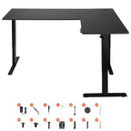 VEVOR L Shaped Desk, Electric Adjustable Height Corner Gaming Desk with Dual Hooks, Heavy Duty Carbon Steel L-Shaped Computer Table, Black