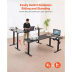 L Shaped Desk, Electric Adjustable Height Corner Gaming Desk with Dual Hooks, Heavy Duty Carbon Steel L-Shaped Computer Table, Black