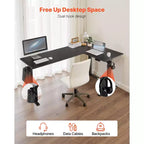 L Shaped Desk, Electric Adjustable Height Corner Gaming Desk with Dual Hooks, Heavy Duty Carbon Steel L-Shaped Computer Table, Black