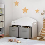 Kids Wooden Toy Box/Bench with Collapsible Fabric Drawers,Toy Storage Cabinet Organizer, White