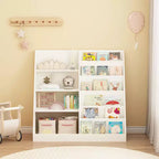 Kids Bookshelf and Toy Storage Organizer, Multifunctional 4 Tier Wooden Kids Book Shelf with Bookcase Display Stand in Kids Room Playroom Nursery