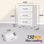 3 Drawer Dresser, Modern Nightstand Small Dressers with Drawers Closet Wood Dressers with Steel Handles, White