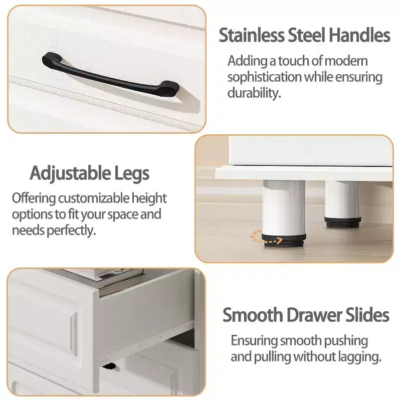 3 Drawer Dresser, Modern Nightstand Small Dressers with Drawers Closet Wood Dressers with Steel Handles, White