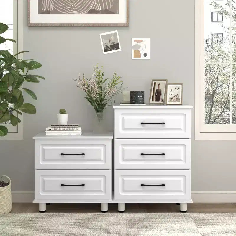 3 Drawer Dresser, Modern Nightstand Small Dressers with Drawers Closet Wood Dressers with Steel Handles, White