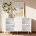 55.12" Large Storage Cabinet, Sideboard Cabinet with 3 Doors and Gold Handles, Buffet Cabinet for Kitchen, Dining Room, Living Room, White