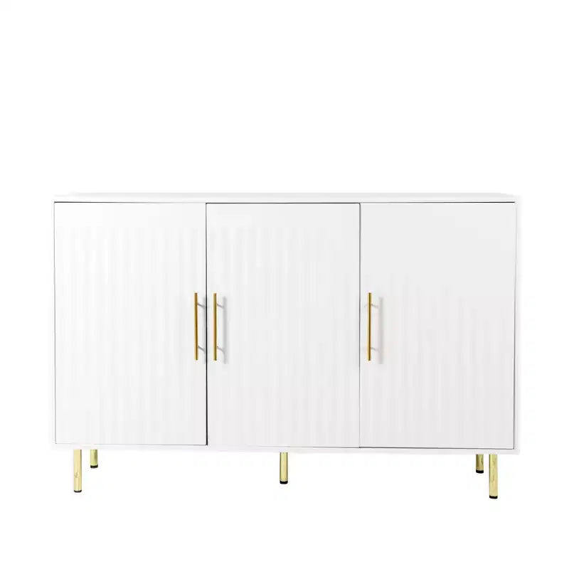 55.12" Large Storage Cabinet, Sideboard Cabinet with 3 Doors and Gold Handles, Buffet Cabinet for Kitchen, Dining Room, Living Room, White