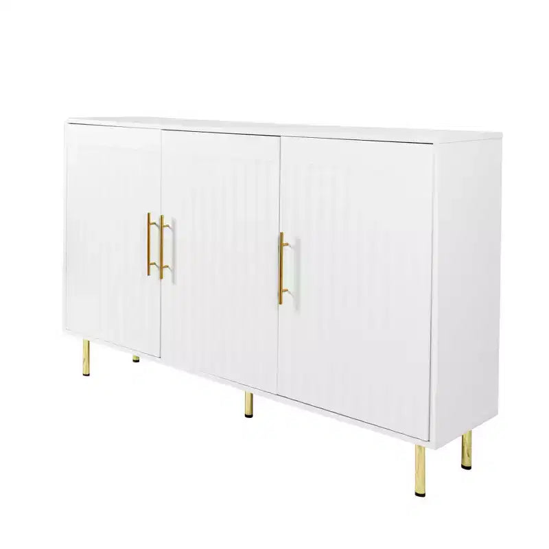 55.12" Large Storage Cabinet, Sideboard Cabinet with 3 Doors and Gold Handles, Buffet Cabinet for Kitchen, Dining Room, Living Room, White