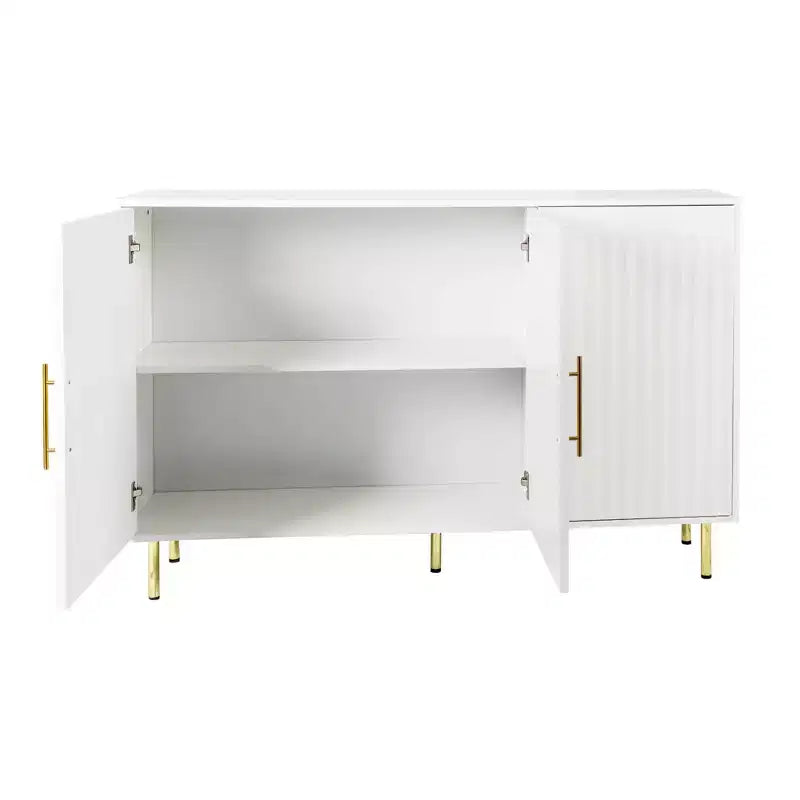 55.12" Large Storage Cabinet, Sideboard Cabinet with 3 Doors and Gold Handles, Buffet Cabinet for Kitchen, Dining Room, Living Room, White