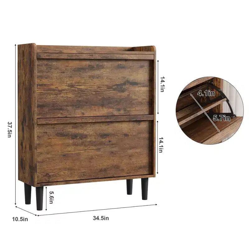 Shoe Cabinet with Flip Drawers, Wooden Shoe Organizer Cabinet with Adjustable Shelf, Hidden Shoe Cabinet for Hallway, Entryway