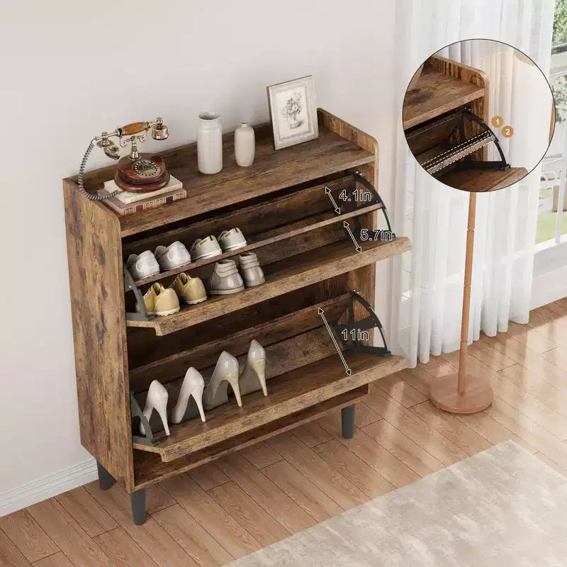 Shoe Cabinet with Flip Drawers, Wooden Shoe Organizer Cabinet with Adjustable Shelf, Hidden Shoe Cabinet for Hallway, Entryway