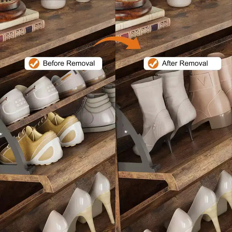 Shoe Cabinet with Flip Drawers, Wooden Shoe Organizer Cabinet with Adjustable Shelf, Hidden Shoe Cabinet for Hallway, Entryway