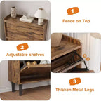 Shoe Cabinet with Flip Drawers, Wooden Shoe Organizer Cabinet with Adjustable Shelf, Hidden Shoe Cabinet for Hallway, Entryway