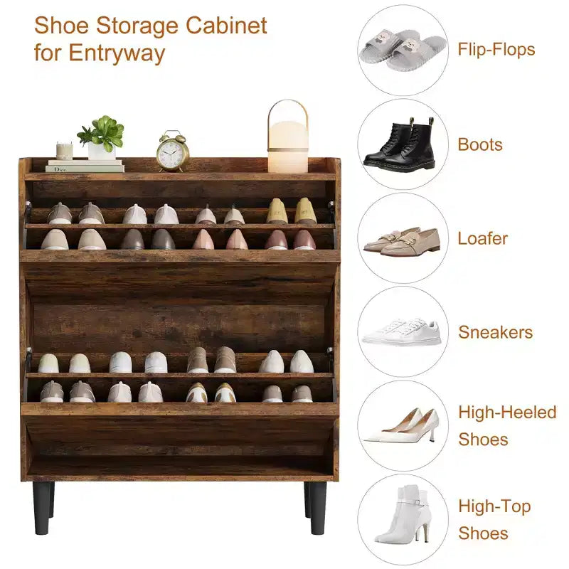 Shoe Cabinet with Flip Drawers, Wooden Shoe Organizer Cabinet with Adjustable Shelf, Hidden Shoe Cabinet for Hallway, Entryway