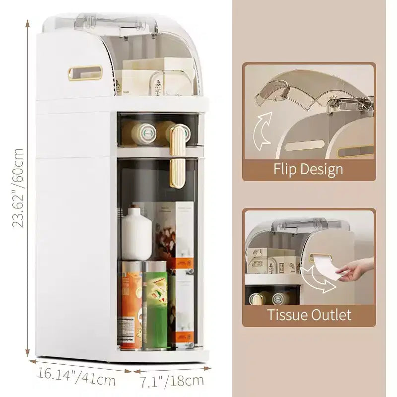 4-Tier Slim Bathroom Storage Cabinet, Waterproof Narrow Floor Cabinet, Bathroom Storage Organizer for Small Spaces, Laundry, Kitchen, Office