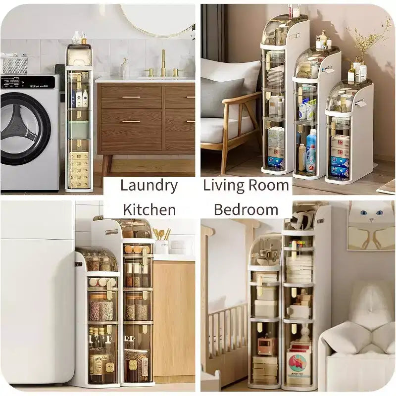 4-Tier Slim Bathroom Storage Cabinet, Waterproof Narrow Floor Cabinet, Bathroom Storage Organizer for Small Spaces, Laundry, Kitchen, Office