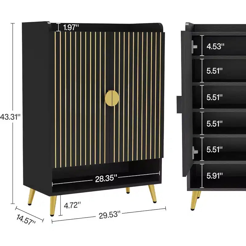 Shoe Cabinet with Doors, 7-Tier Shoe Storage Cabinet with Adjustable Shelves, for Entryway, Hallway, Closet, Living Room, Black