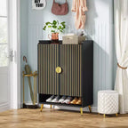 Shoe Cabinet with Doors, 7-Tier Shoe Storage Cabinet with Adjustable Shelves, for Entryway, Hallway, Closet, Living Room, Black