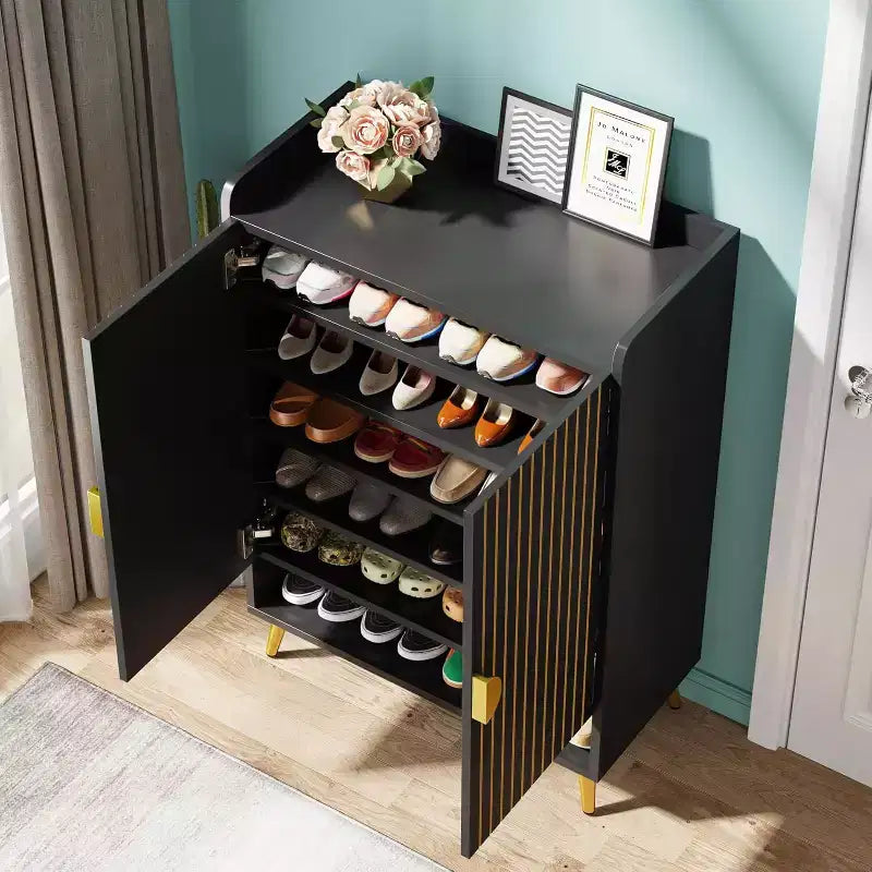 Shoe Cabinet with Doors, 7-Tier Shoe Storage Cabinet with Adjustable Shelves, for Entryway, Hallway, Closet, Living Room, Black