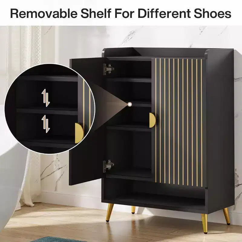 Shoe Cabinet with Doors, 7-Tier Shoe Storage Cabinet with Adjustable Shelves, for Entryway, Hallway, Closet, Living Room, Black
