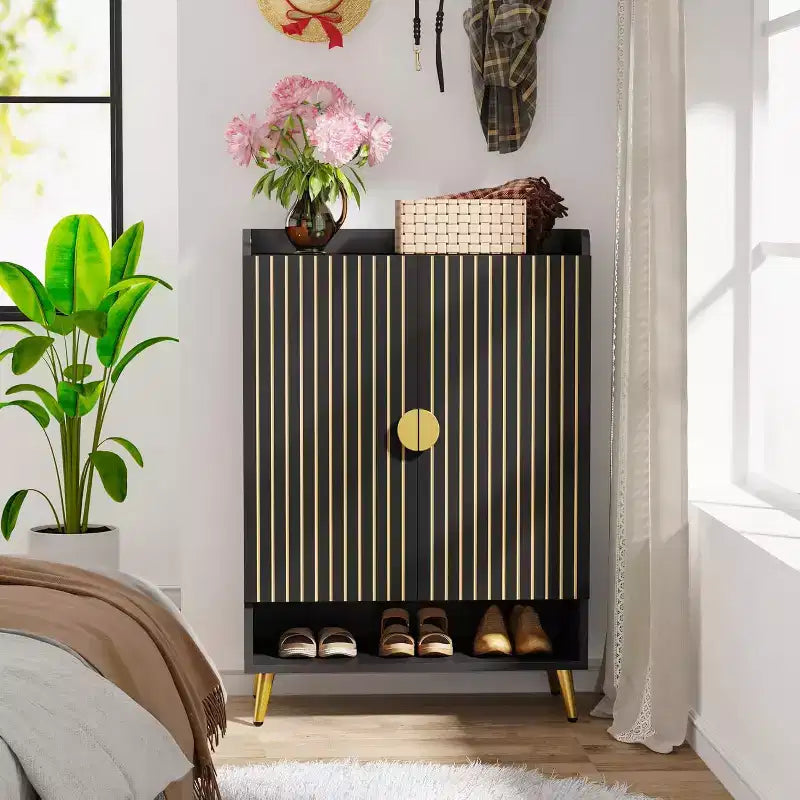 Shoe Cabinet with Doors, 7-Tier Shoe Storage Cabinet with Adjustable Shelves, for Entryway, Hallway, Closet, Living Room, Black