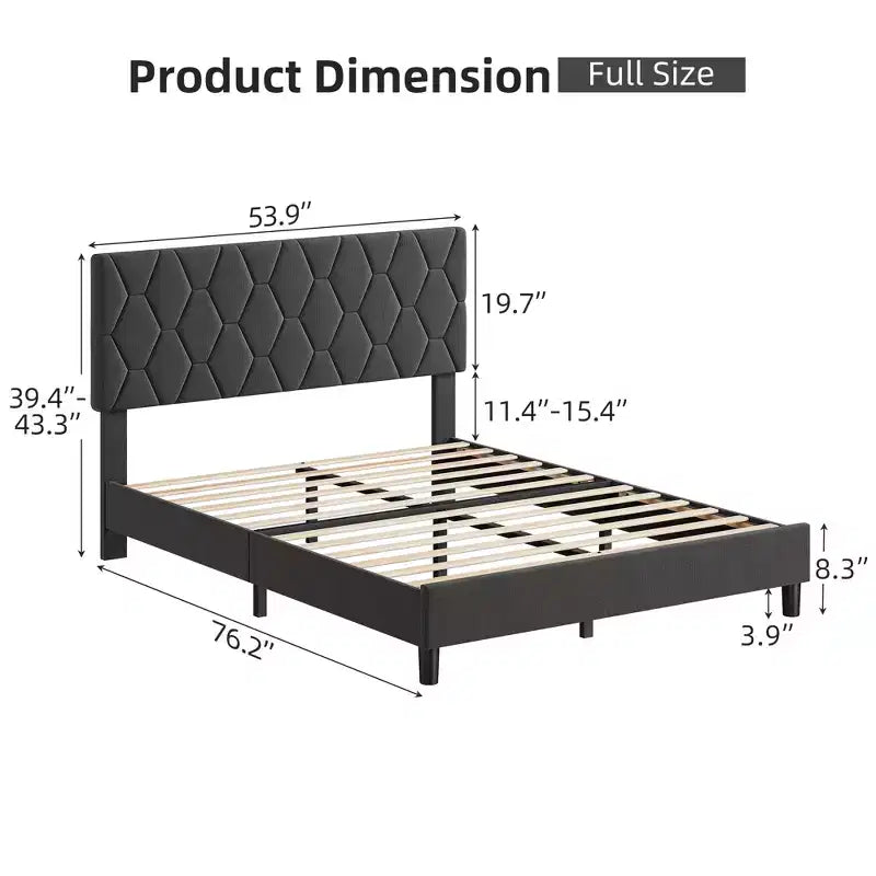 Full Size Bed Frame , Upholstered Platform Bed with Headboard and Soft Fabric, Mattress Foundation,No Box Spring Needed,Easy Assembly