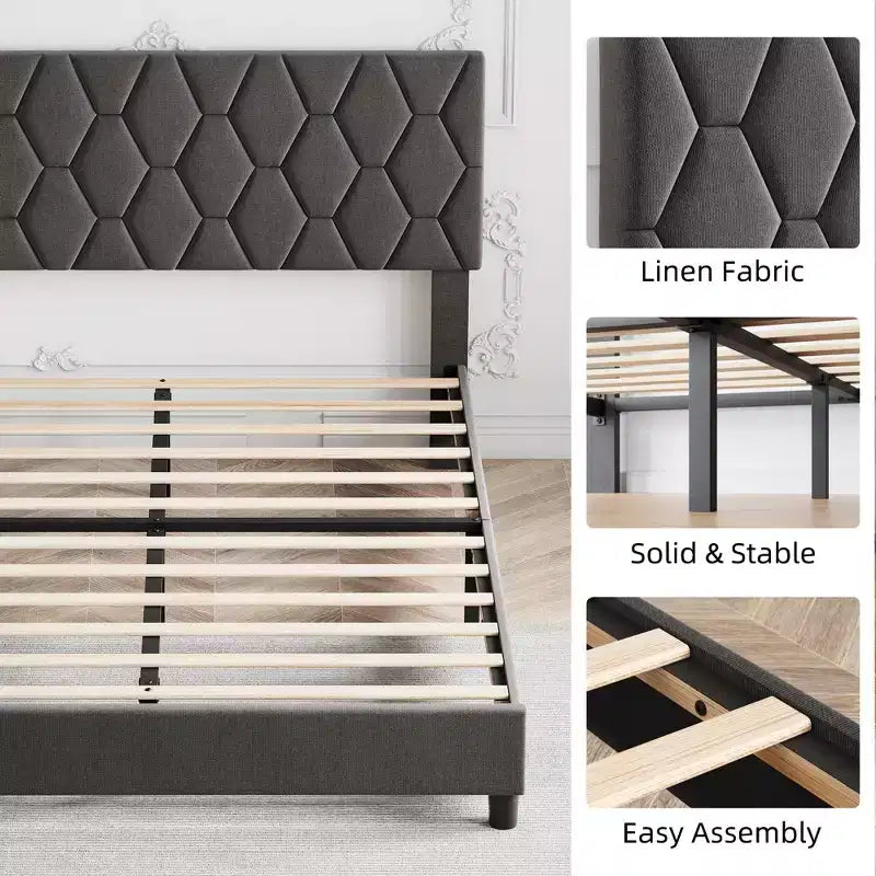 Full Size Bed Frame , Upholstered Platform Bed with Headboard and Soft Fabric, Mattress Foundation,No Box Spring Needed,Easy Assembly
