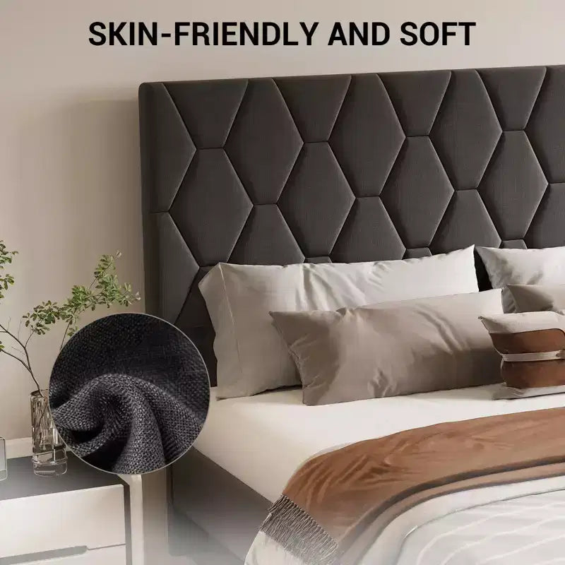 Full Size Bed Frame , Upholstered Platform Bed with Headboard and Soft Fabric, Mattress Foundation,No Box Spring Needed,Easy Assembly