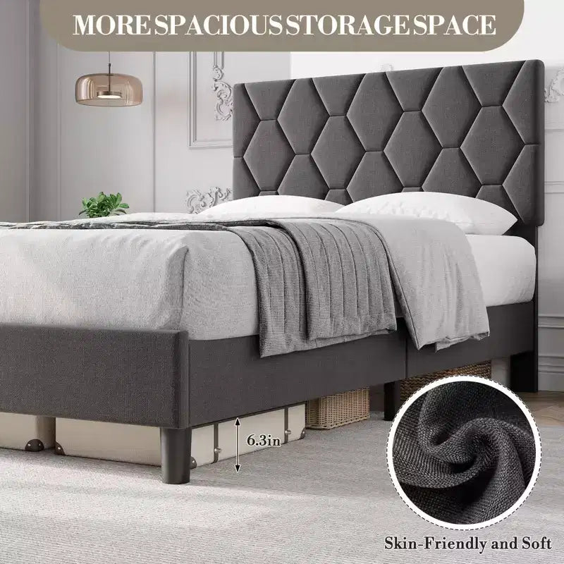 Full Size Bed Frame , Upholstered Platform Bed with Headboard and Soft Fabric, Mattress Foundation,No Box Spring Needed,Easy Assembly