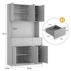 70 Pantry Cabinet with Charging Station, Tall Kitchen Storage Cabinet with Microwave Stand, 3 Drawers & Adjustable Shelves for Dining Room
